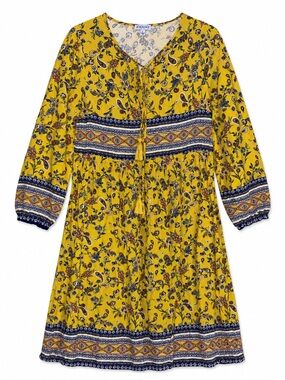 Luxology • Yellow • Floral • Tassel • Boho Dress • Large